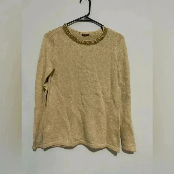 J. McLaughlin Metallic Gold Bateau Beaded Pullover Sara Sweater Size S - Picture 1 of 5